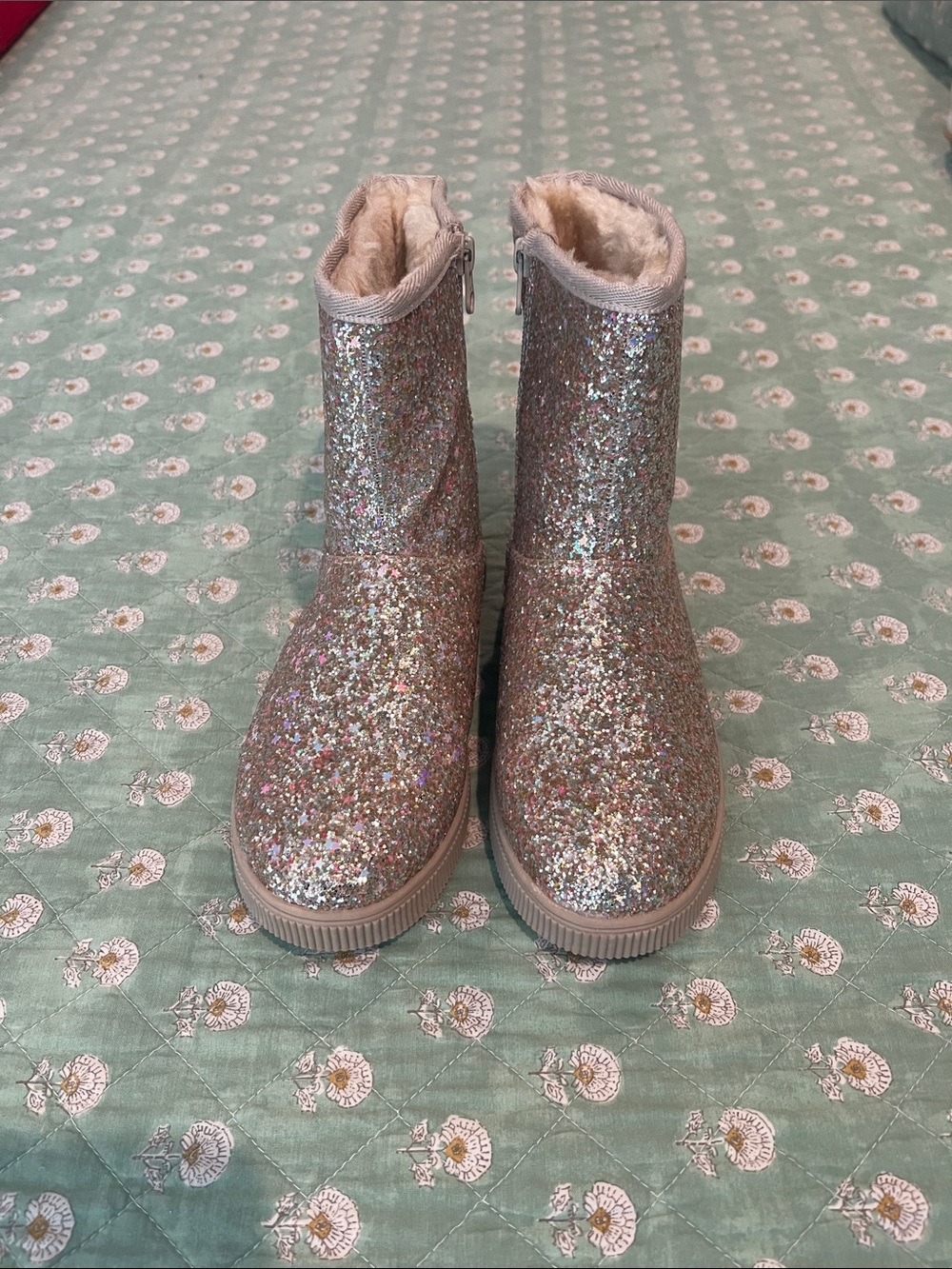 Cat & Jack Glitter Snow Boots - Pink/Silver Sparkle